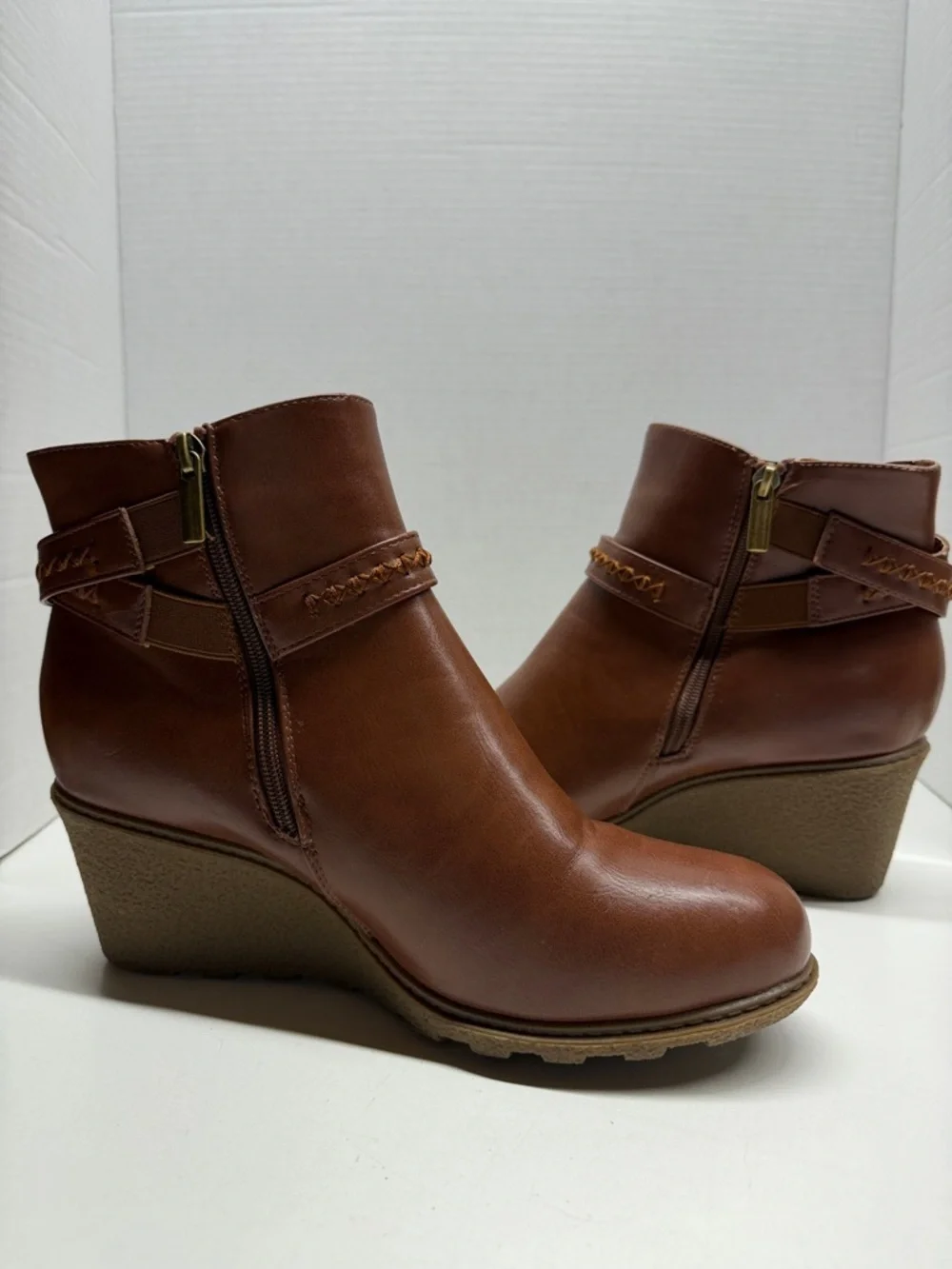 Cloud Walkers Alanna Wedges Ankle Booties Boots Tan Brown Extra Wide Fit Size 11